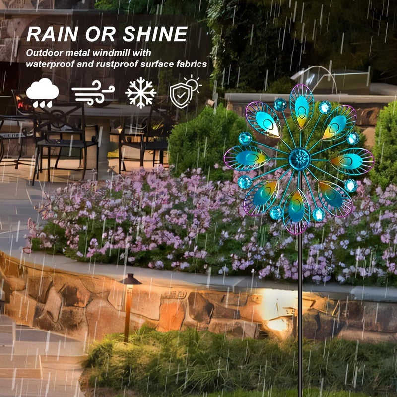 Senflame Metal Peacock Wind Spinner for Outdoor Garden Decor - 36 Inch Height Feather Wind Catcher with Stake, Lawn & Patio Art, Weather-Resistant Yar - Image 5